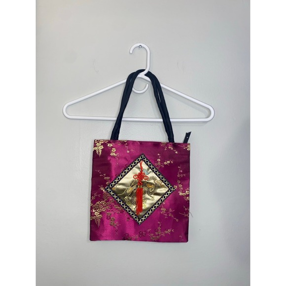 Satin Vintage Asian brocade purse‎ Small Tote handbag with embroidery - Picture 1 of 9